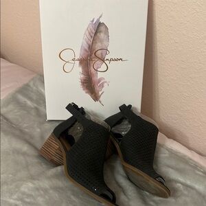 Jessica Simpson Black Peep-Toe Slingback Heels